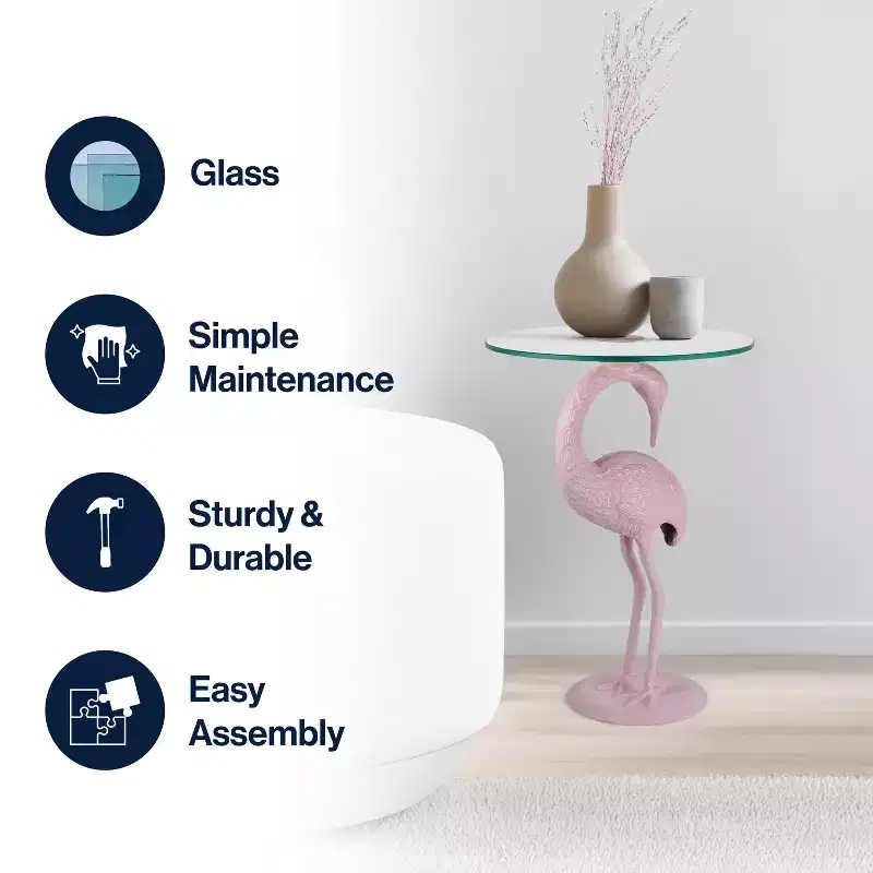 JONATHAN Y Blanche 25 Classic Mid-Century Glass Top Flamingo End Table