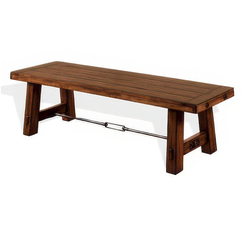 Dining Bench, Brown Mahogany Wood with Turnbuckle Accents, 64 Inch