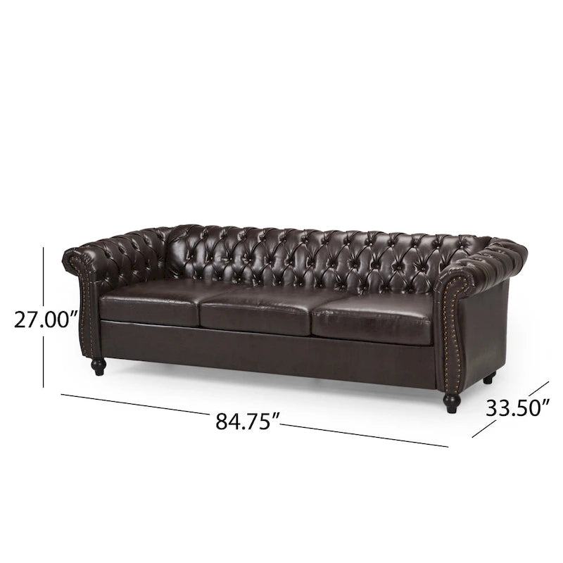 Tufted Chesterfield Faux Leather Sofa