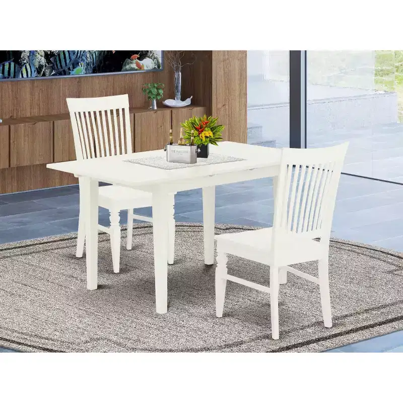 Modern 3-Piece Kitchen Table Set with 2 Chairs - Linen White Dinette Table & Chairs