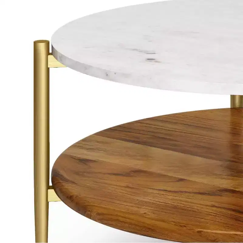 Fleetwood Coffee Table White - WyndenHall: Mid-Century Modern, Acacia Shelf, Antique Brass Frame