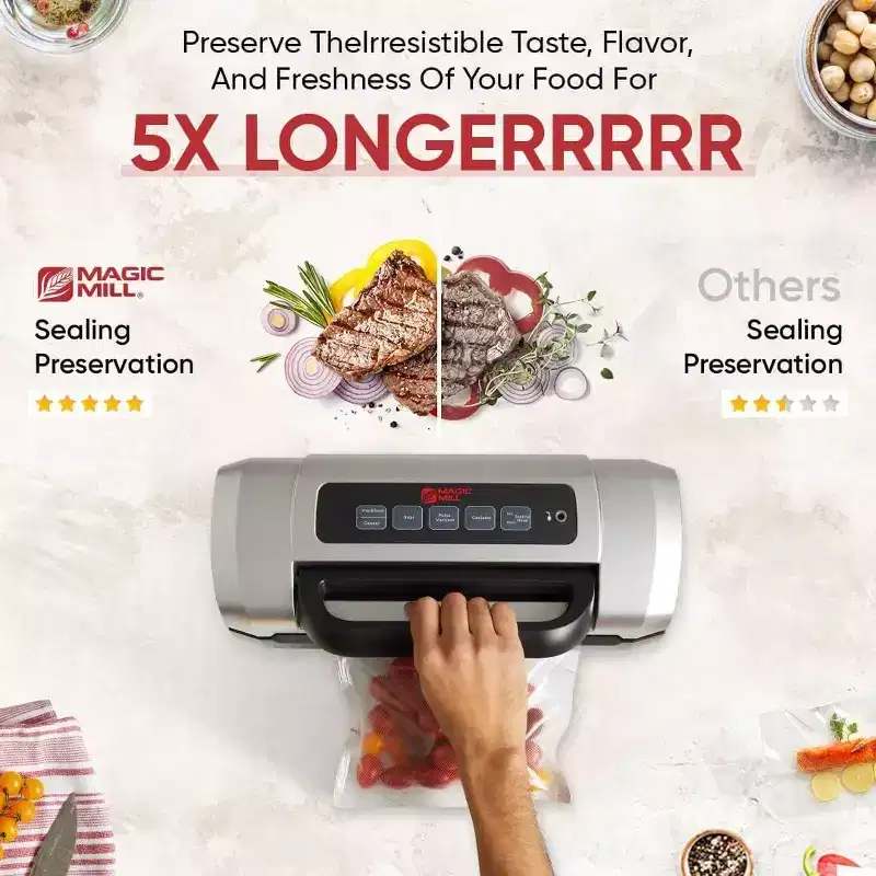 Magic Mill Premium Vacuum Sealer Machine, With Patent Easy-Close Handle for Automatic Food Preservation
