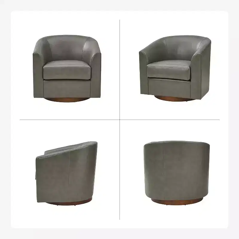 Set of 2 Jessie 30.5 Wide Modern Swivel Barrel Faux Leather Chair with Solid Wood Base|ART OF LIVING DESIGNS