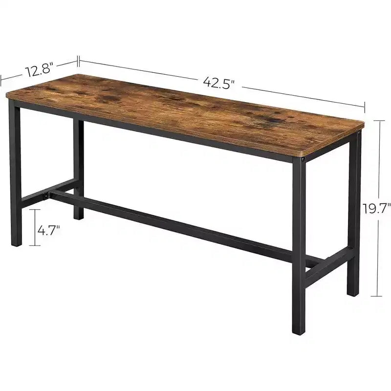 LEDREM Dining Bench, Pair of 2, Industrial Style, Steel Frame, for Kitchen, Living Room, 12.8 x 42.5 x 19.7 Inches, Rustic Brown + Black