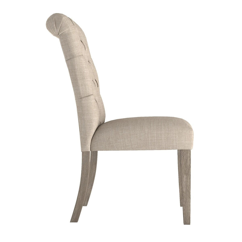Linen Button Tufted Dining Chair with Grey Finish Legs