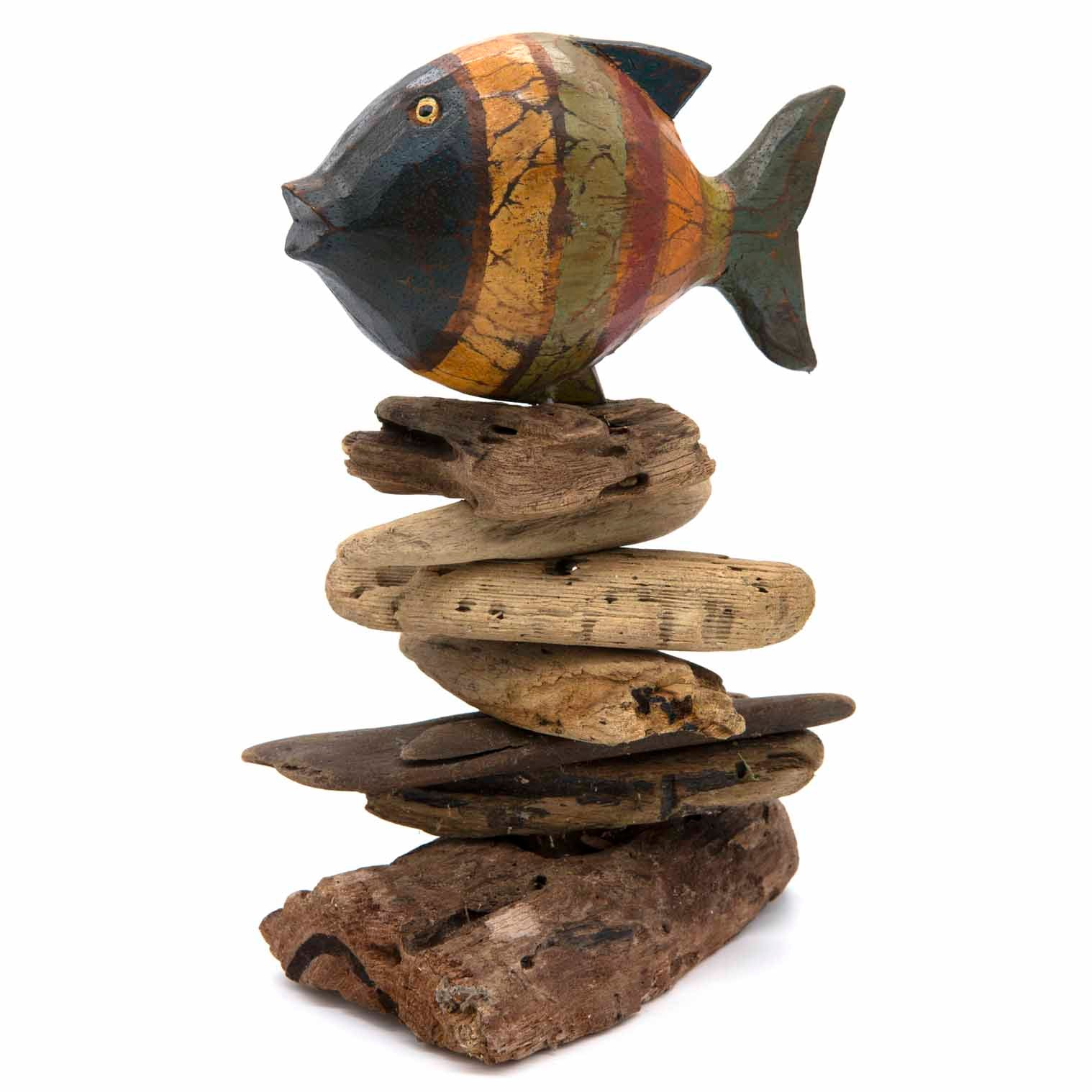 Painted Fish on Driftwood Stack