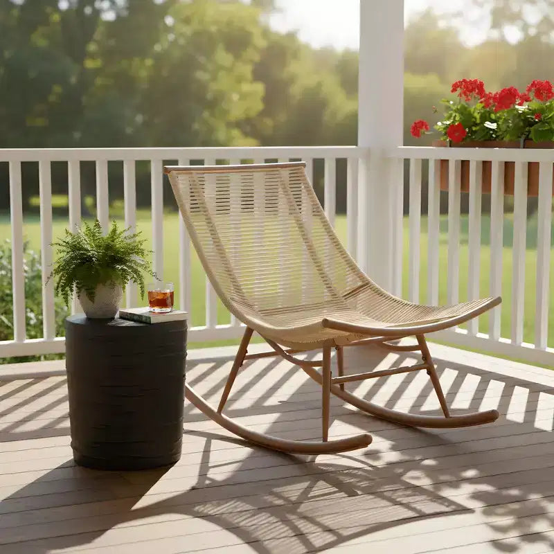Christopher Knight Home Vikas Farmhouse 2 Piece Patio Dining Set with Lightweight Concrete Table and Iron Rocking Chair