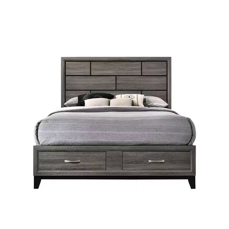 86" Eastern King Bed Valdemar Bed Weathered Gray - Acme Furniture