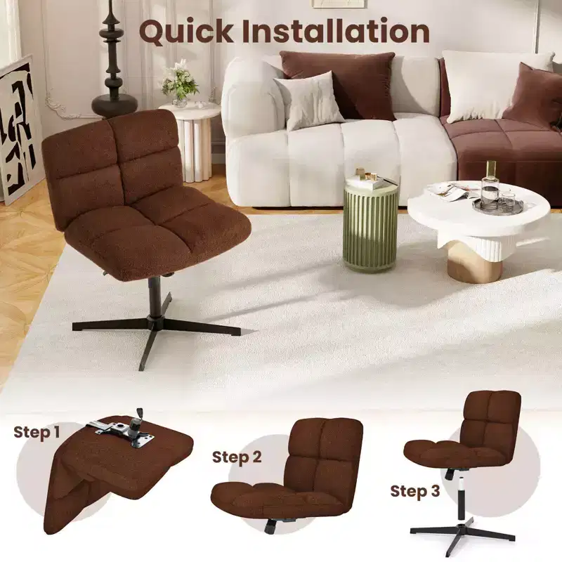 Costway Armless Office Desk Chair Modern Swivel Vanity Chair with Adjustable Height Grey/Brown/Beige