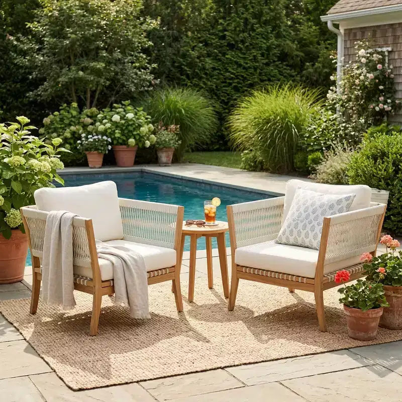 Christopher Knight Home Mai Modern Outdoor Acacia Patio Chairs with Woven Rope and Cushions (Set of 2)