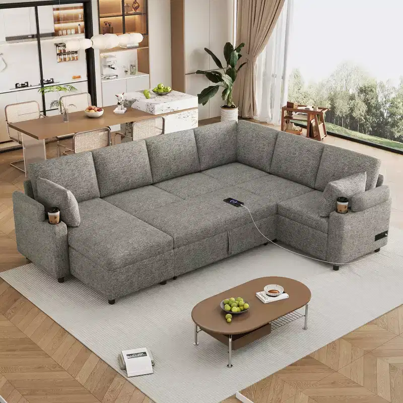 109.9 Sectional Sofa Versatile Sofa Bed Sofa Sleeper U-shaped Sofa with Storage Space and Charging Ports