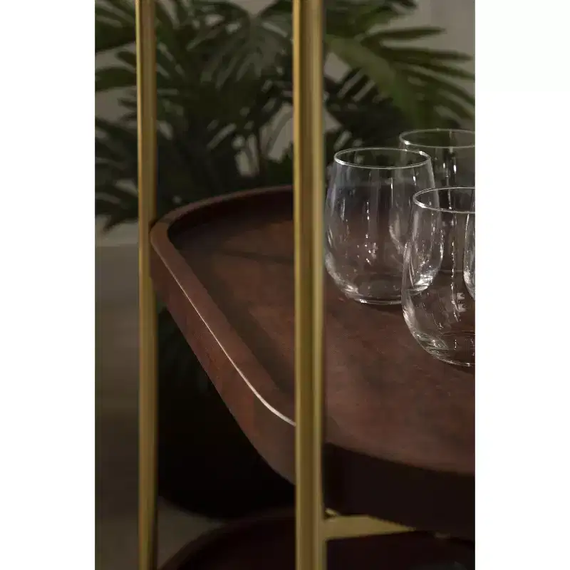 Kate and Laurel Maxfield Oval Wood Bar Cart, 26x13x36, Walnut Brown and Gold