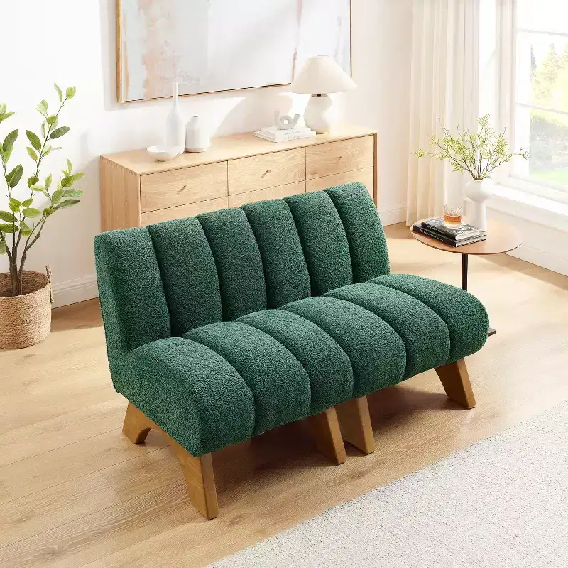 Art Leon Polar Fleece Fabric Upholstered Accent Slipper Chair with Rubber Wood Legs