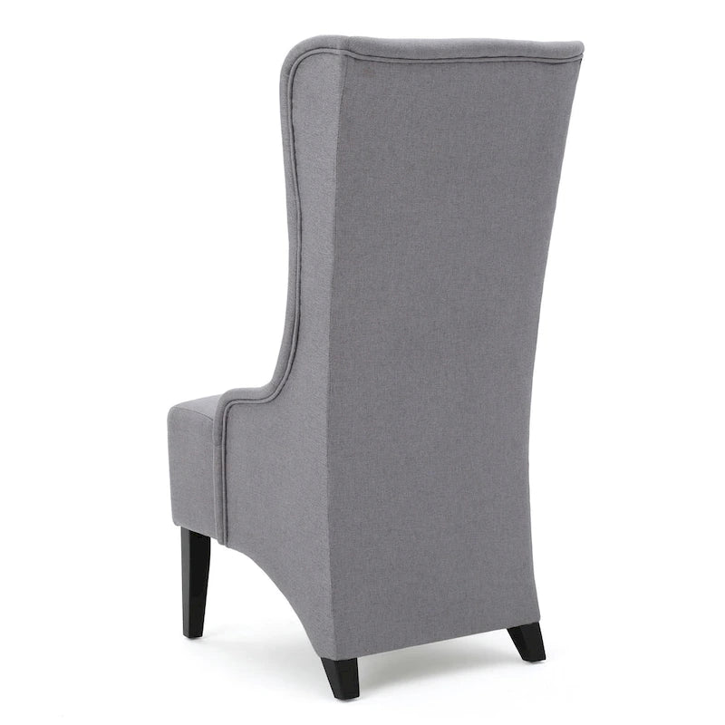 High Wingback Dining Chair, Brown Birch Wood, Light Gray Fabric