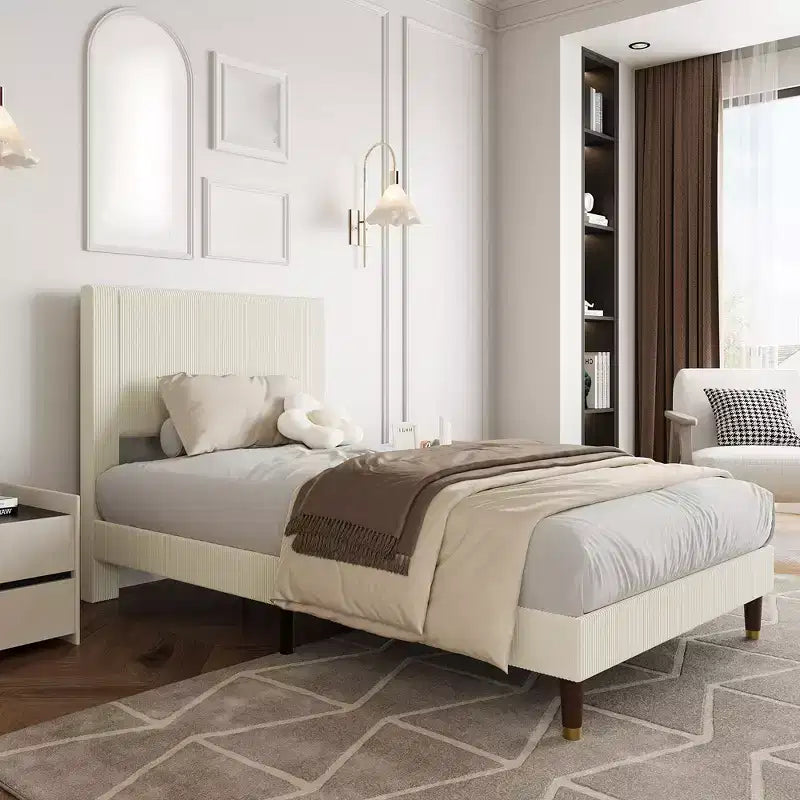 Twin Platform Bed Frame with Headboard  Modern Wooden Slats Support, No Box Spring Needed, Noise-Free & Easy Assembly