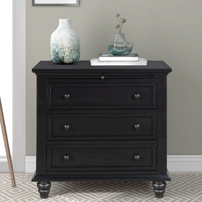 Solid Pine Wood End Table with Pull-out Tray and 3 Drawer, Easy Assembly