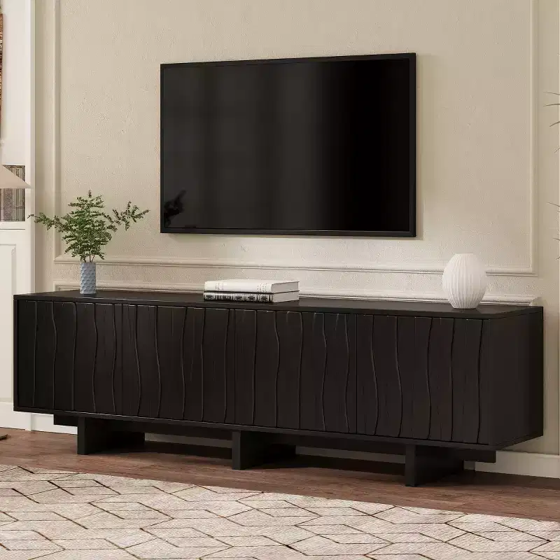 70 Modern Wood Grain TV Stand with Storage, Entertainment Center for TVs up to 75, Rustic TV Cabinet Media Console for Living Room-Panipeachy