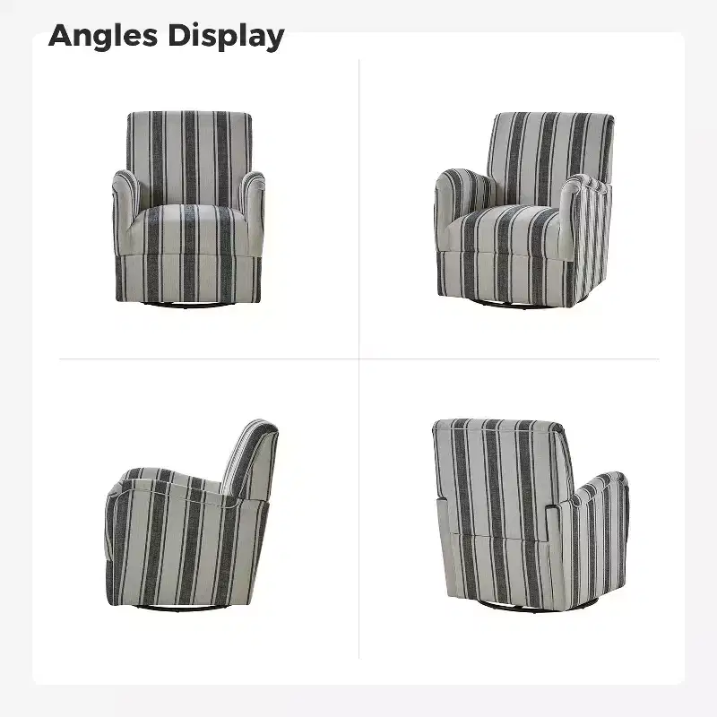 Set of 2 Livia Transitional 360-Degree Swivel Armchair With Jacobean Strip Pattern | HULALA HOME