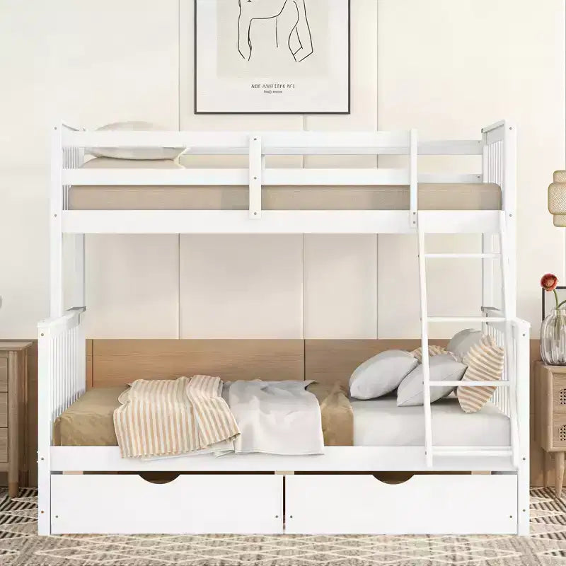 Luxystar Modern Twin Over Full Wooden Bunk Bed with 2 Storage Drawers