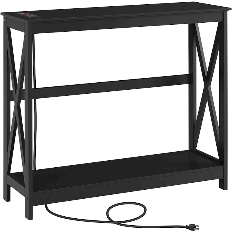 2-Tier Narrow Sofa Console Table with Built-In Power Outlet