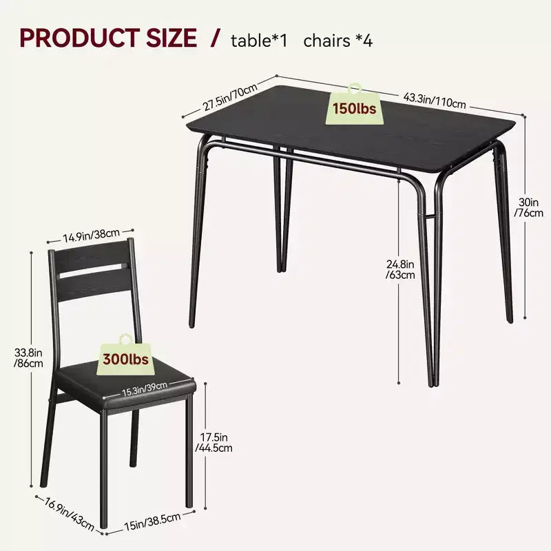 5-Piece Farmhouse Dining Table Set, Wood Table & PU Chairs for Small Spaces