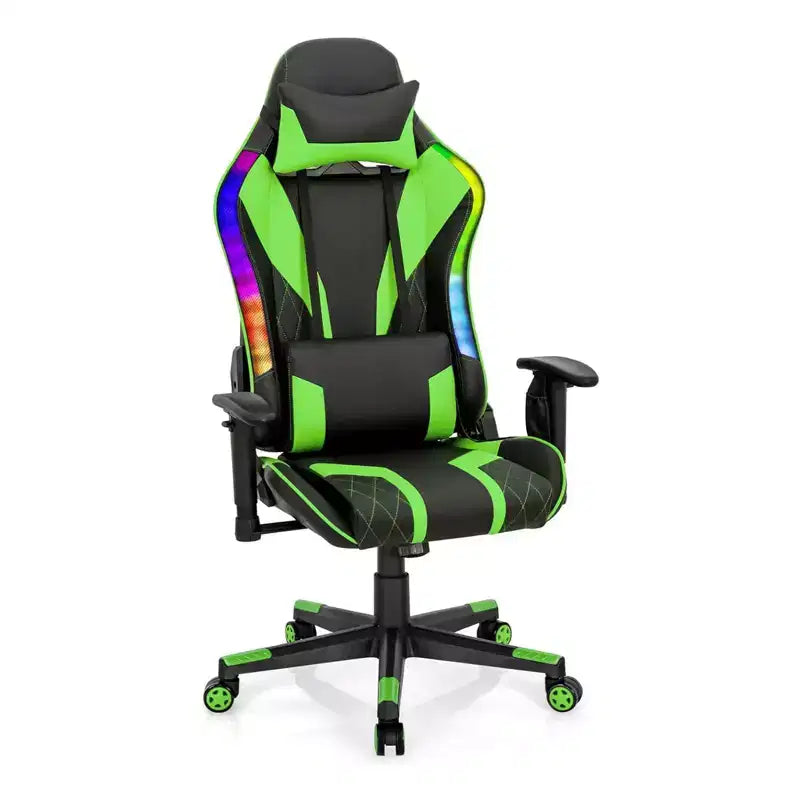 Adjustable Swivel Gaming Chair with RGB LED Lights 鈥?PVC Leather, 330 lb Capacity