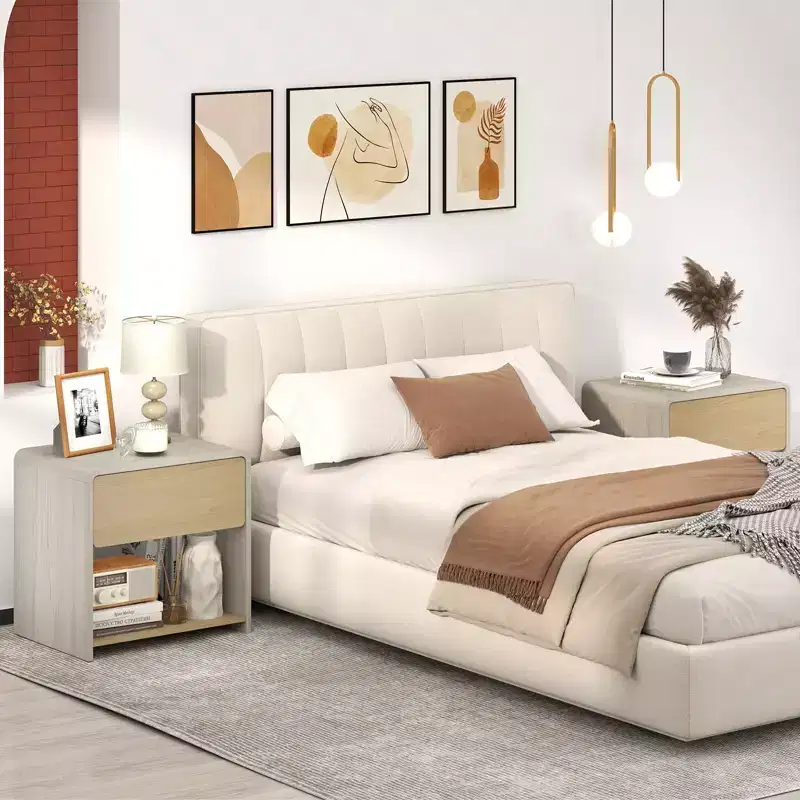 Costway Modern Style Nightstand 2-Tier Sofa Side Bedside Table w/ Drawer & Open Shelf