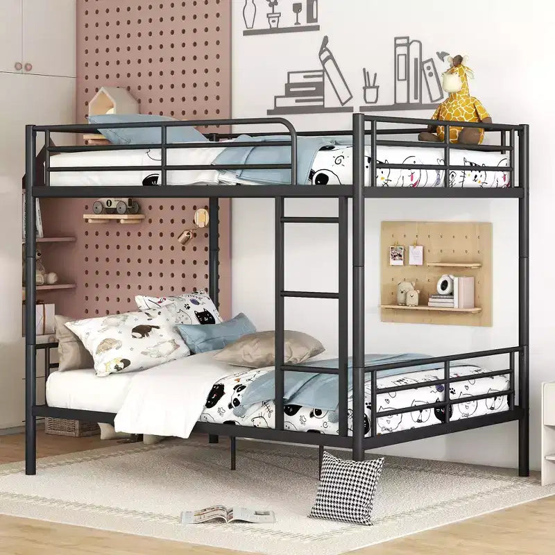 Full over Full Bunk Beds with Ladder & Full-Length Guardrails, Metal Heavy Duty Full Size Bunk Bed Frame with Sturdy Slats