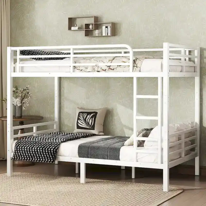 Metal Twin XL over Twin XL Bunk Bed for Teens and Adults �C Space-Saving, Noise Reduced, No Box Spring Needed, White