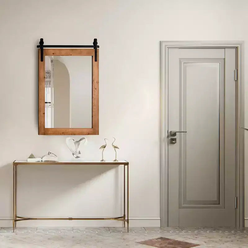 Costway 30''x22'' Wall Mount Mirror Decor Vanity Mirror Wood Frame Barn Door Style Brown