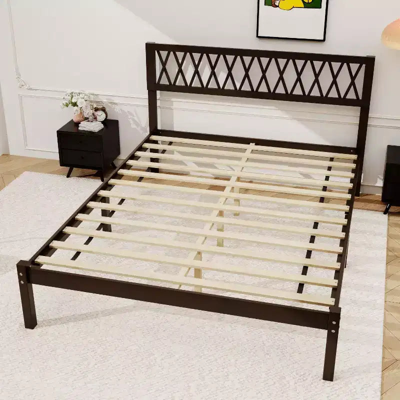 Famapy Solid Wood Bed Frame with Upholstered Headboard Rolling Drawers Soft Cushion Bed Modern Bedroom Platform Bed 600LBS Capacity