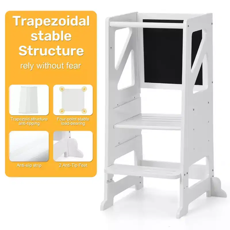 Wooden Toddler Step Stool,White Toddler Tower with Chalkboard & Whiteboard