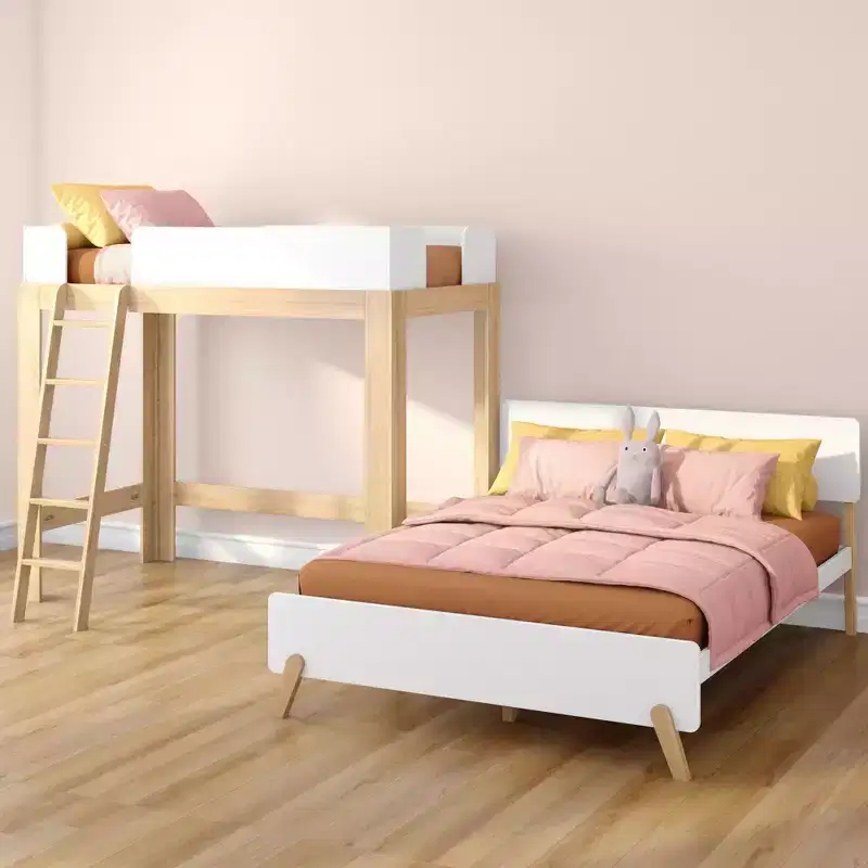 Max & Lily Mid-Century Modern Twin over Queen L-Shaped Bunk Bed, Solid Wood