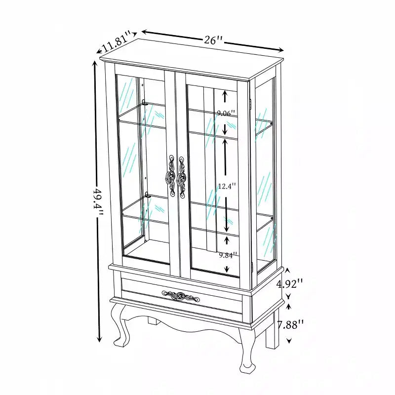 Lighted Corner Curio Cabinet with Tempered Glass Doors & Shelves - Elegant Cherry Display Case with Bulb for Living Room & Bedroom Decor