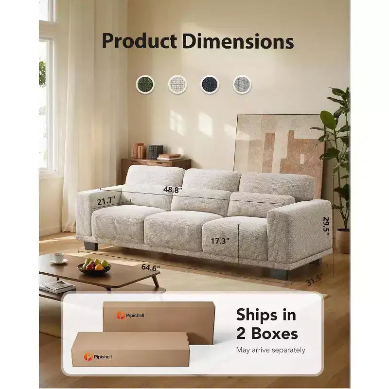 3-Seater Sofa with Wide Armrests, Deep Seats, and Removable Washable Covers