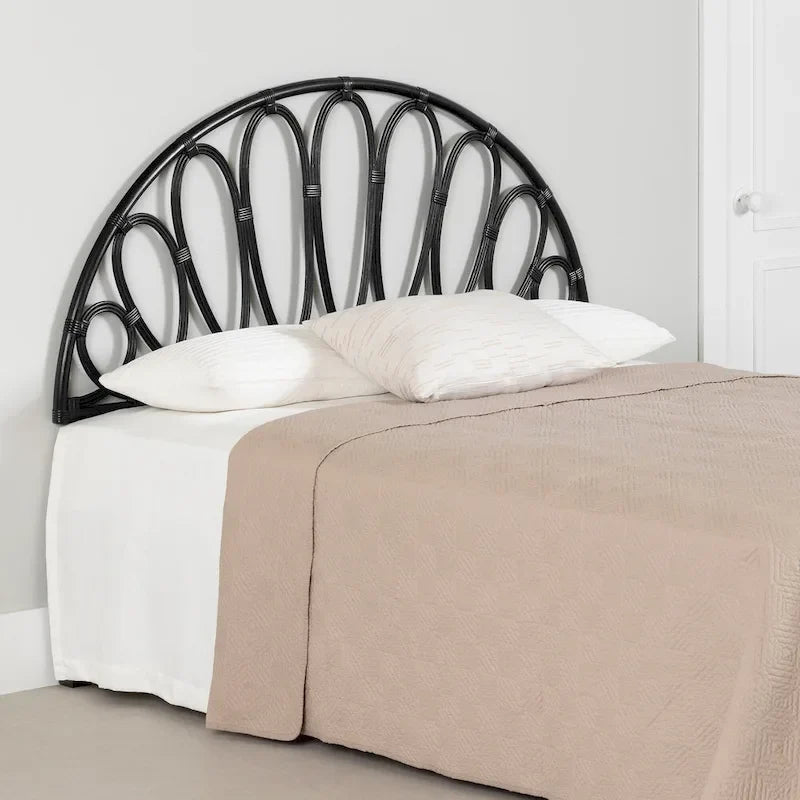 Wall-Mounted Rattan Headboard | Flower Petal Design | Bohemian Handcrafted | Natural