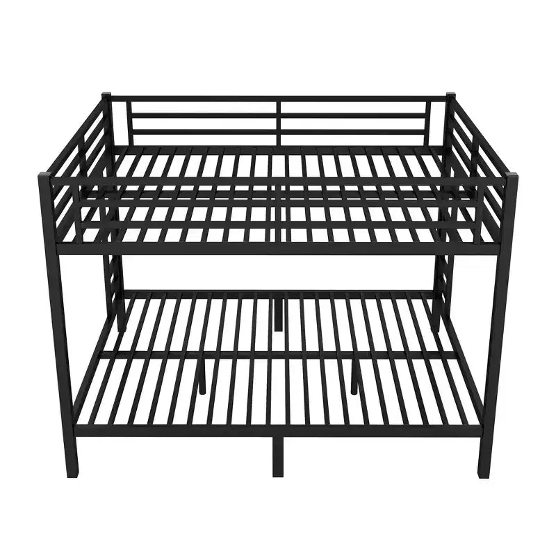 Okak 82.68IN Queen-Over-Queen Bunk Bed with Metal Frame, Space-Saving Twin Bed with Safety Guardrails, Noise Reduced Twin Bed for Teens, Adults, Black