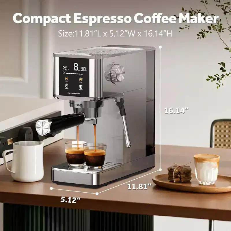 20 Bar Compact Espresso Machine with 48oz Tank, Capsule-Compatible Design, LED Display, Milk Frother, and Pre-Infusion for Lattes & Mochas