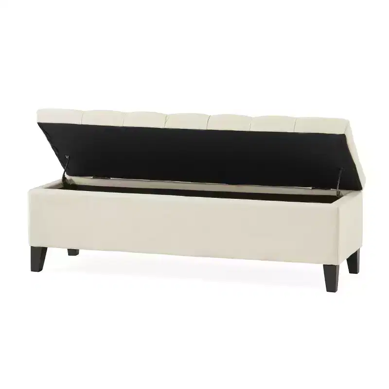 EHMKNP Square Ottoman Contemporary Button-Tufted Diamond-Stitched Storage Ottoman,Beige Fabric, 51.57