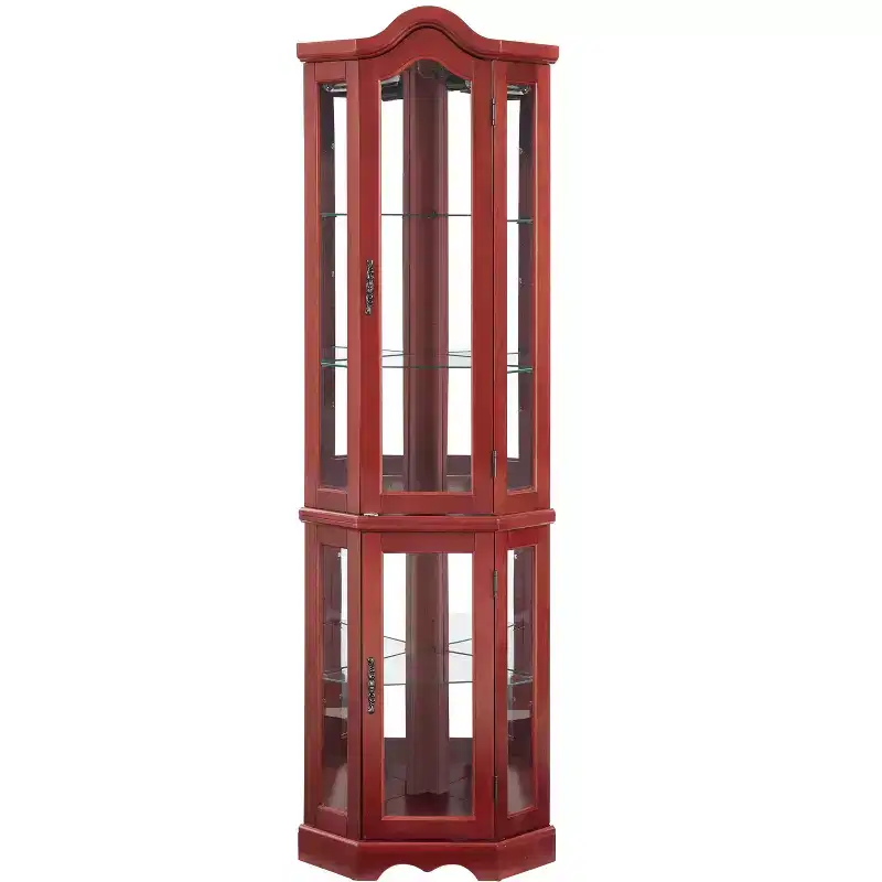 Lighted Corner Curio Cabinet with Tempered Glass Doors & Shelves - Elegant Display Storage for Living Room & Bedroom Decor