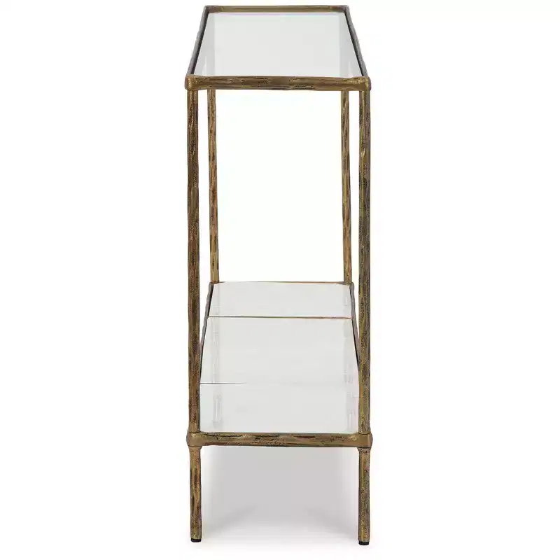 Signature Design by Ashley Ryandale Console Sofa Table, Antique Brass Finish with Glass Top & Marble Shelf