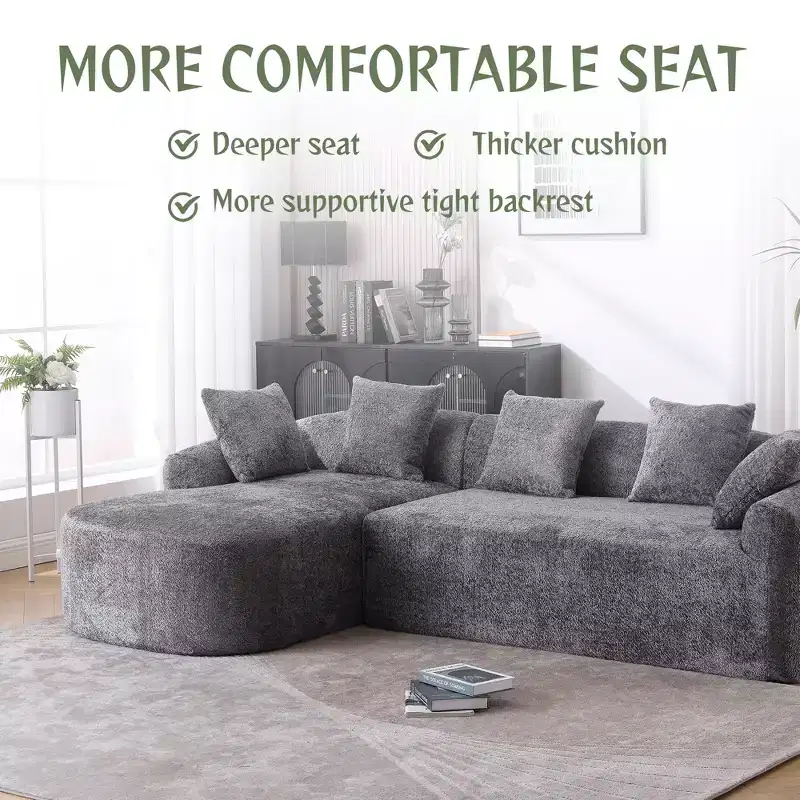 Comfy L Shaped Boucle Sofa with Chaise, Minimalist Oversized Upholstered Couch Sleeper Sectional Sofa 3 Seater Deep Seat Left Hand Facing