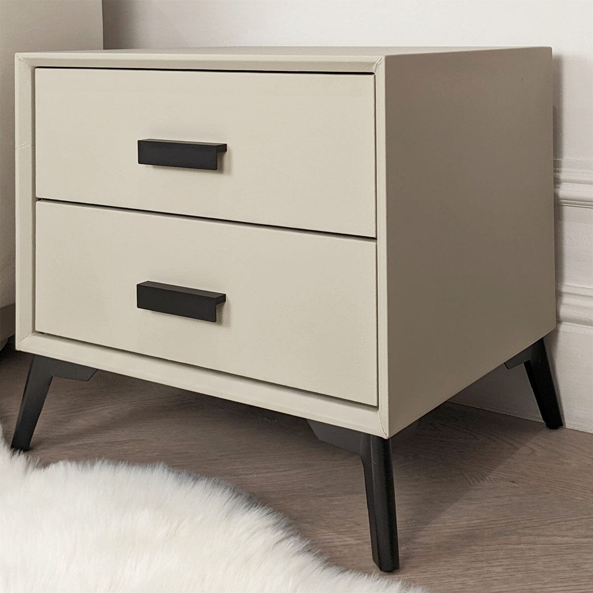 Stone & Black 2 Drawer Bedside Table