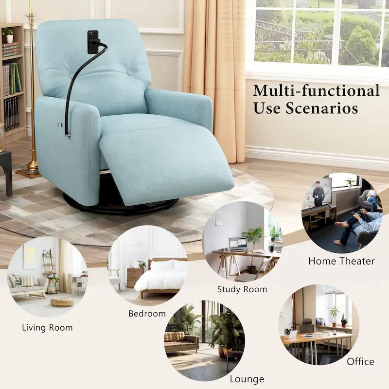 270-Degree Swivel Electric Recliner with Phone Holder and Rocking Motion
