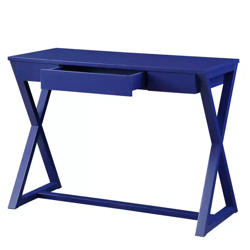 TUYOHW 42.5 Blue Writing Desk,Home Office Desk with 1 Drawer,X-Shaped Wooden Base,Spacious Work Surface,Modern Console Desk for Home Office,Entryway