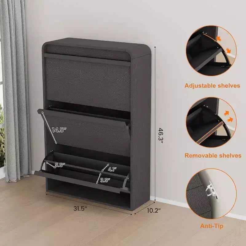 Flip-Door Shoe Cabinet with 3 Doors & Adjustable Shelf, Wooden Entryway Storage for Hallway and Living Room