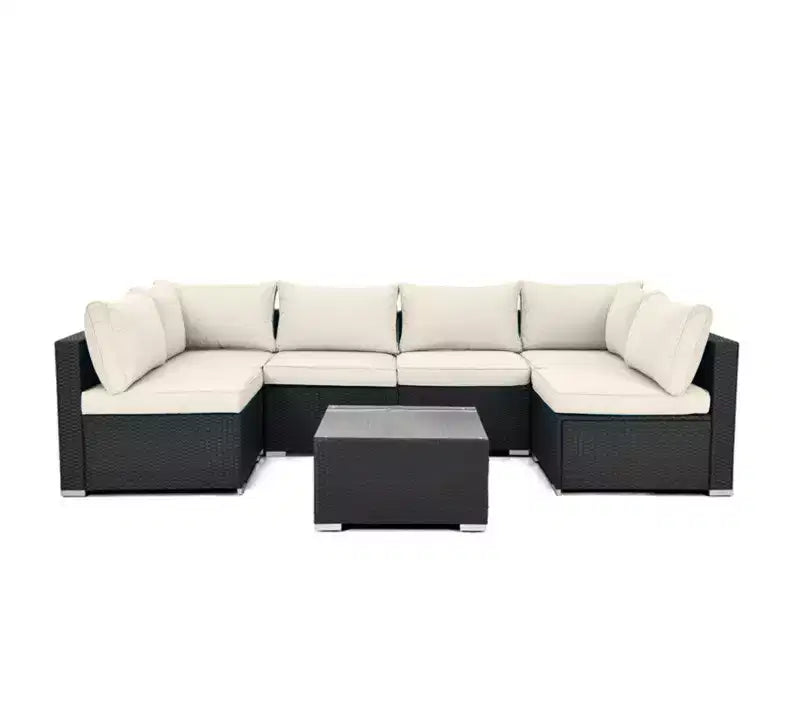 LAUSAINT HOME 7-Piece Wicker Conversation Set with Beige Cushions