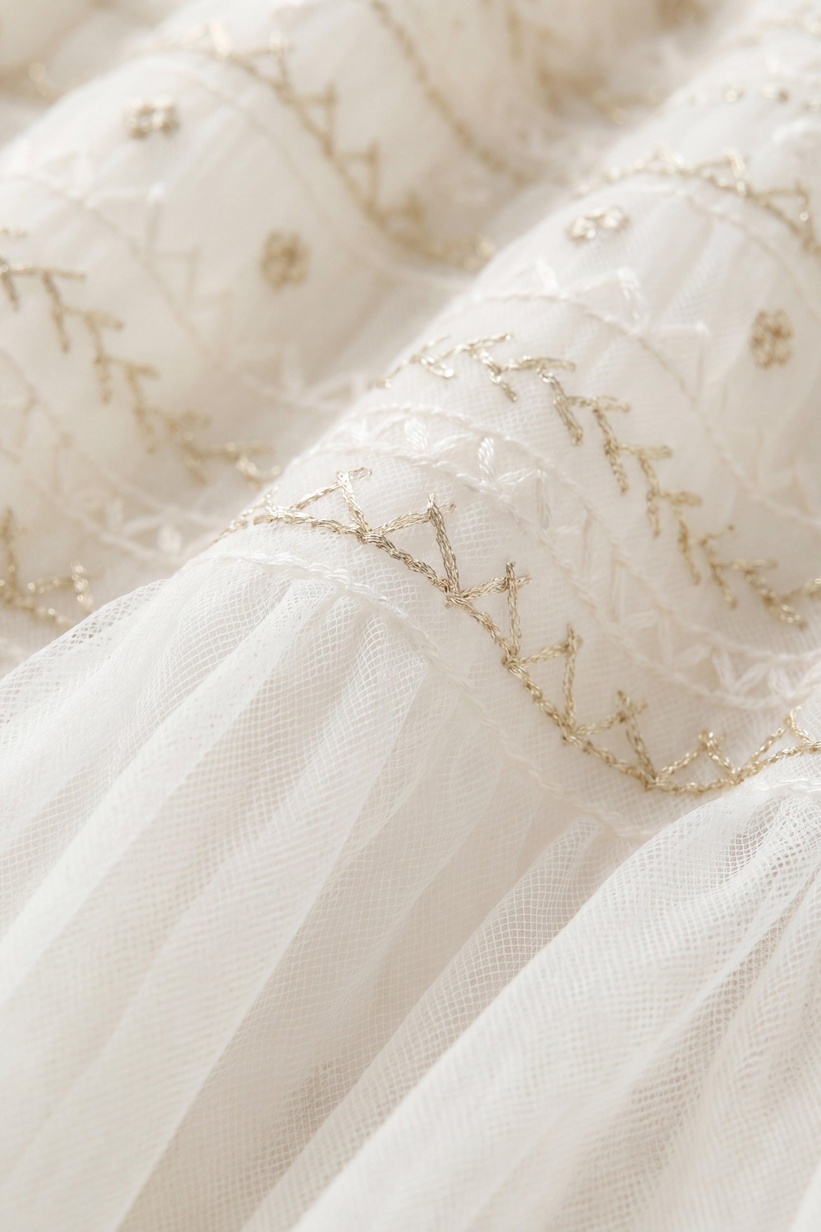 Dreamy Soft Ivory Snow Angel Theme Polyester-Cotton Lined Dress with Sheer Long Sleeves & Layered Gathered Overlay for Girls Festive Occasion (6M�C8Y)