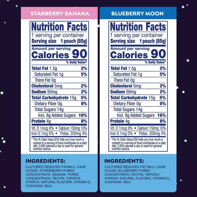 GoGo SqueeZ yogurtZ Low Fat Yogurt Space Discovery Pack Strawberry Banana and Blueberry Moon Pouches - 3oz/16ct