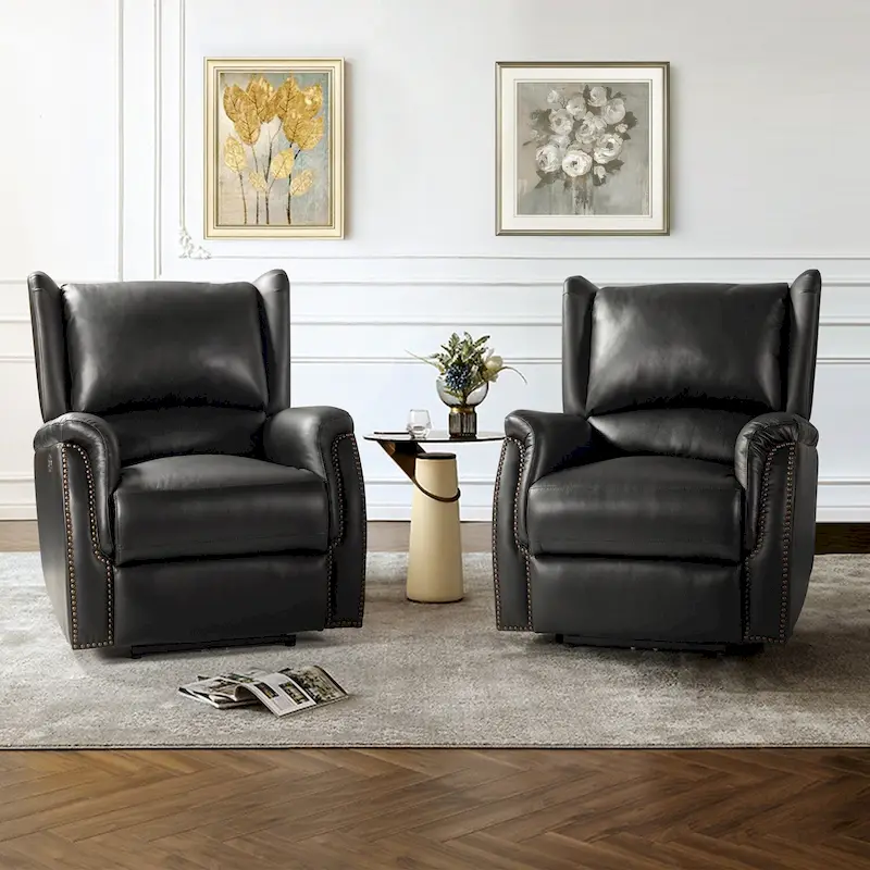 Eduardo Genuine Leather Power Recliner with USB Port Set of 2